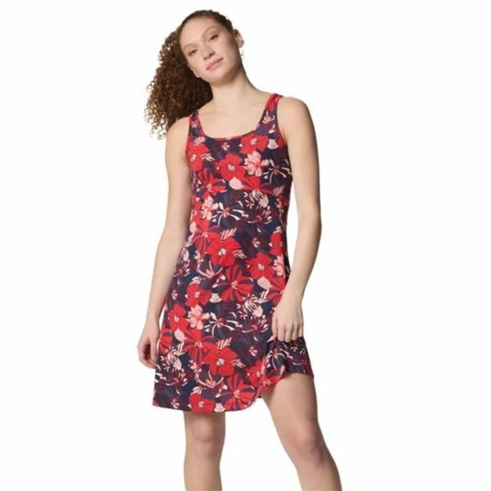 Columbia PFG Freezer III Dress Red Navy Floral Hibiscus Sleeveless Large